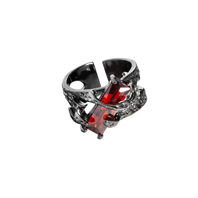 (Recommended) R27 Vampire Red Gemstone Black Ring