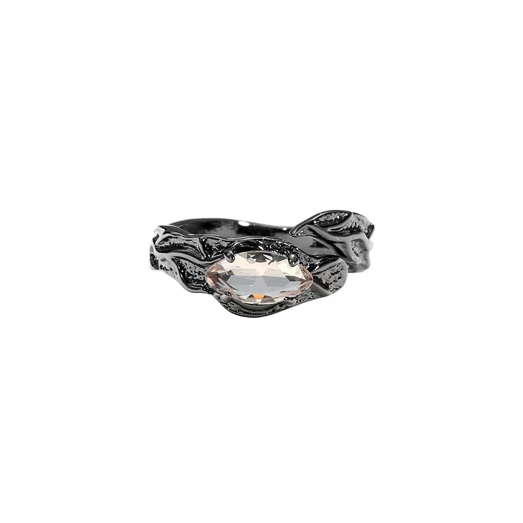R28 Horse Eye Shaped Gemstone Black/Silver Ring/Couple Rings