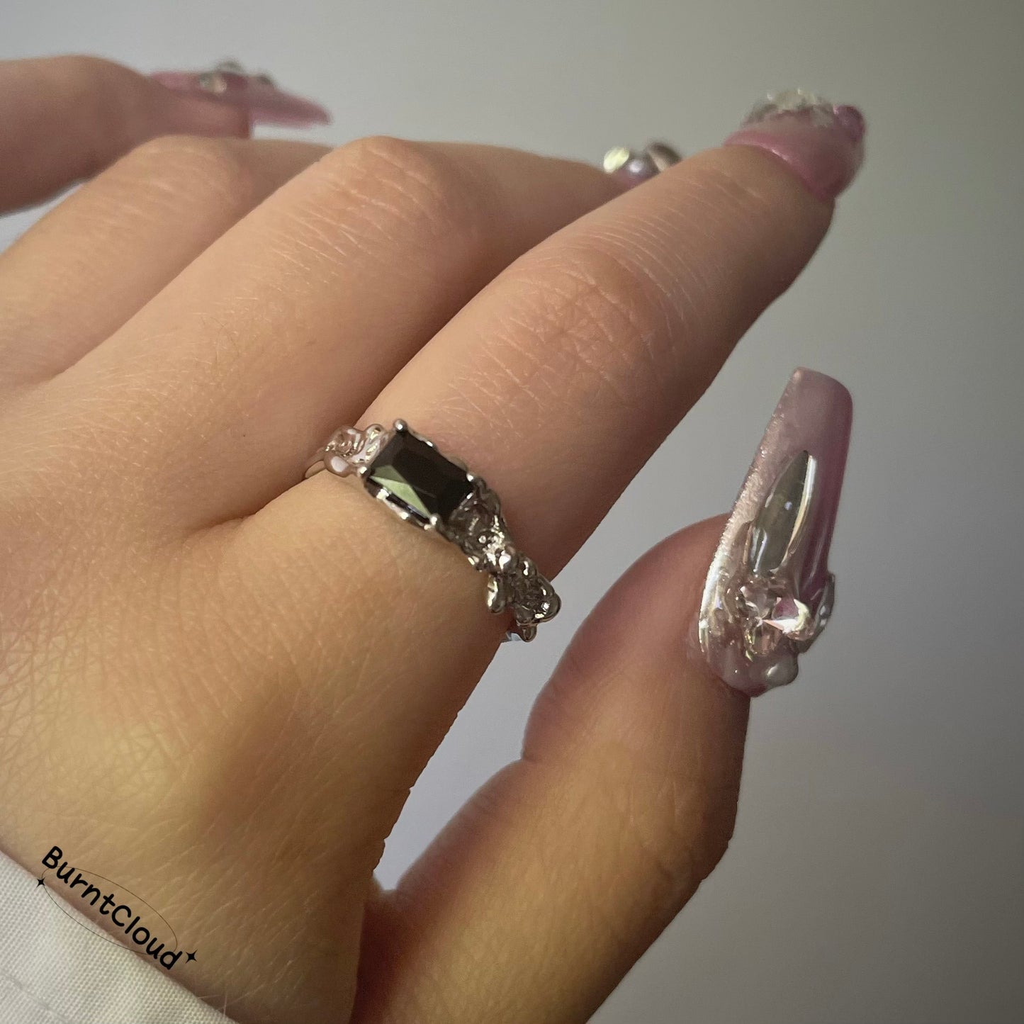 R29 Square-Shape Balck Gemstone Ring Set | Couple Rings