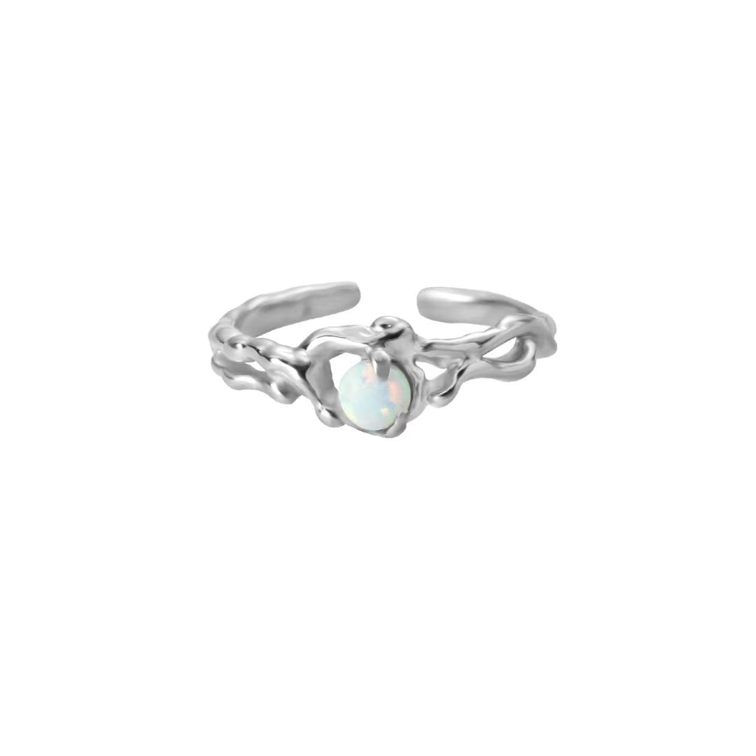 (Recommended) R30 Antique White Fire Opal Double Layer Ring Set