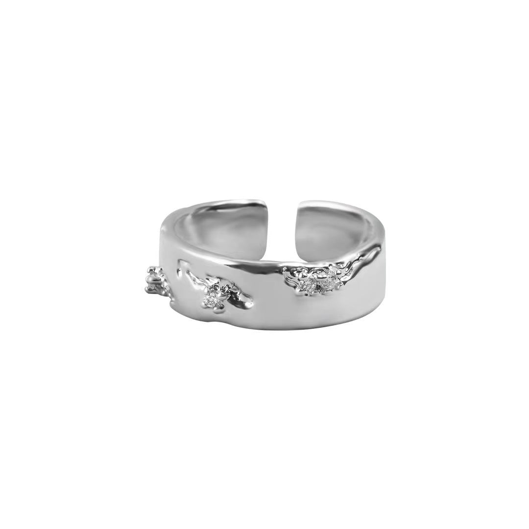 R31 Minimalist style Wrinkled Zirconia Ring Set | Couple Rings