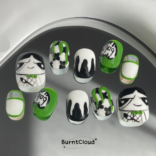 "Buttercup" Cartoon "The Powerpuff Girls" Cute Green Nails | 23 Custom Handpainted Press on Nails