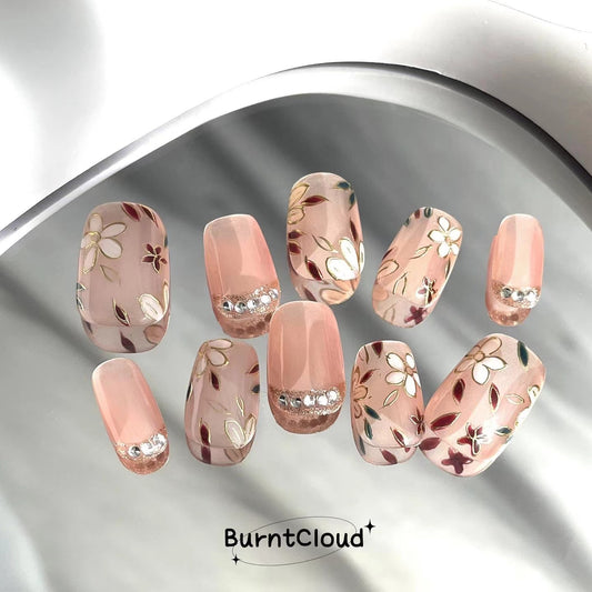 "Spring Flowers" Nude Blossom Nails | 28 Custom Handpainted Press on Nails