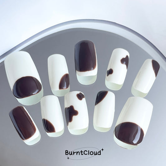 "Steal Chocolate" Brown Cow Print Nails | 05 Custom Handpainted Press on Nails