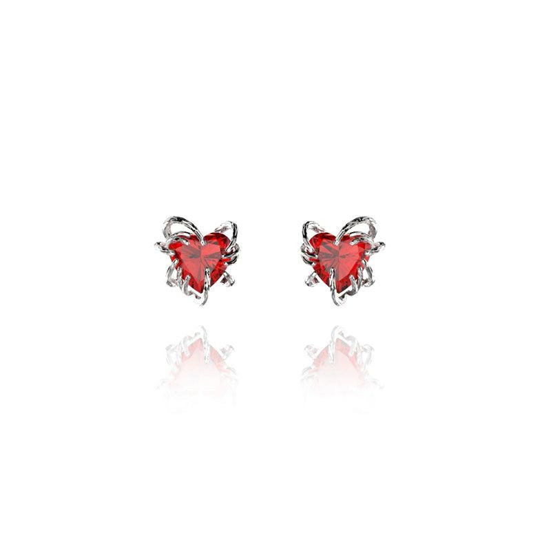 E20 Dainty Black/Red Hearts Zirconia Earrings/Ear Studs