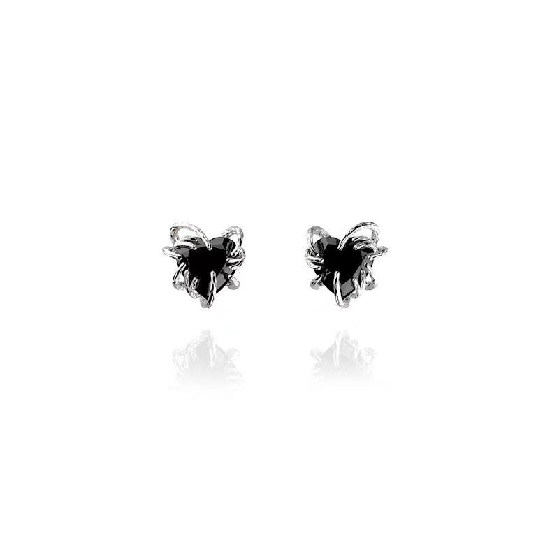 E20 Dainty Black/Red Hearts Zirconia Earrings/Ear Studs