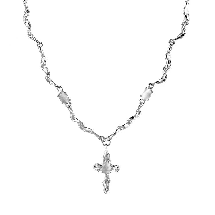 N24 Dainty Cross White Stones Necklace