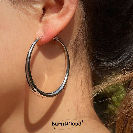 E28 Minimalist Style Silver Big Hoop Earrings