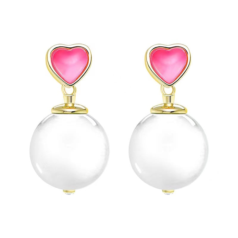 E41 Candy Ball Cute White&Pink Earrings