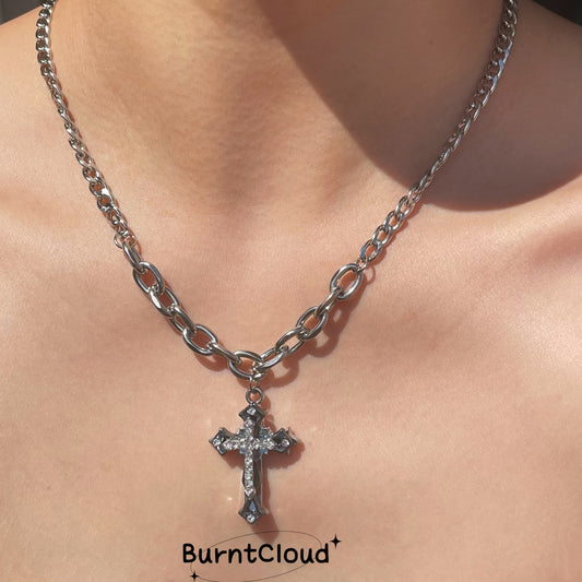 N46 N48 Brown/Zirconia Cross Chunky Necklace (Mens/Womens)