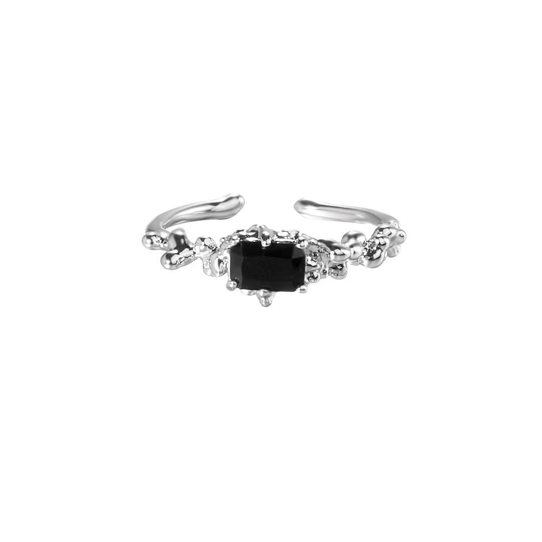 R29 Square-Shape Balck Gemstone Ring Set | Couple Rings