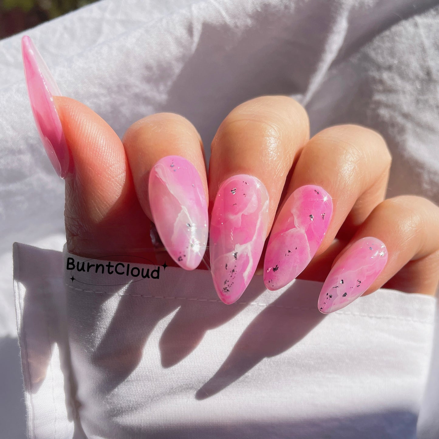 " Drunk Sakura" Marble Pink Jade Nails | 26 Custom Handpainted Press on Nails