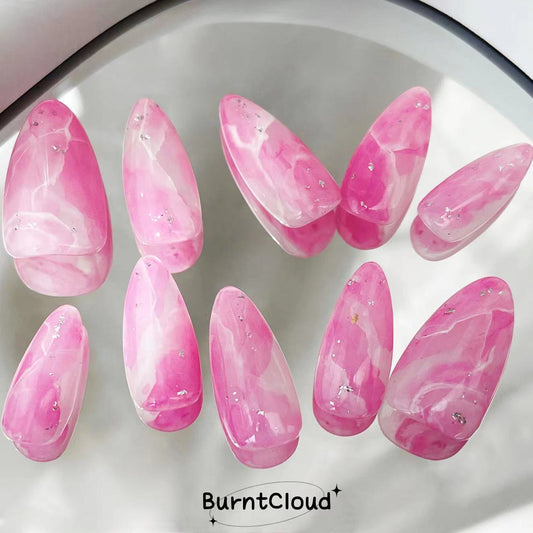 " Drunk Sakura" Marble Pink Jade Nails | 26 Custom Handpainted Press on Nails